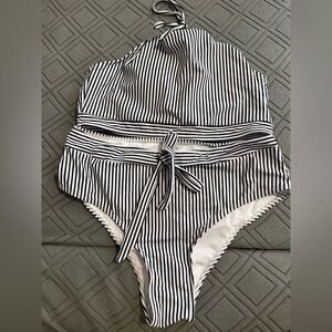 Women's Striped High Waist Bikini Sets Swimsuit 2 Piece Bathing Suits(Large)